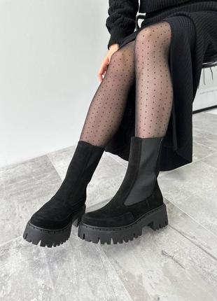 Розпродаж 🛍️ зимові натуральні челсі на високій платформі6 фото