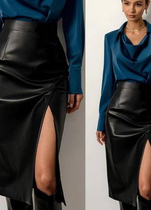 Утепленная юбка из матовой эко кожи ag-2022 фото