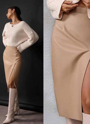 Утепленная юбка из матовой эко кожи ag-2023 фото