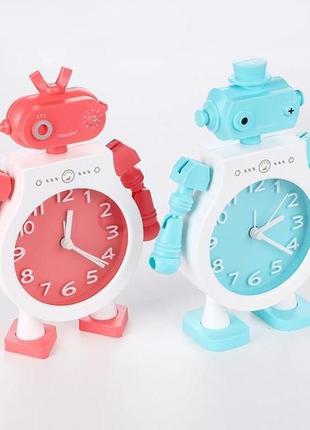 Детские настольные часы-будильник робот. голубой