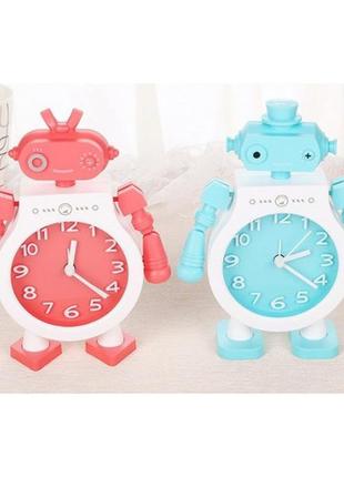 Детские настольные часы-будильник робот. голубой