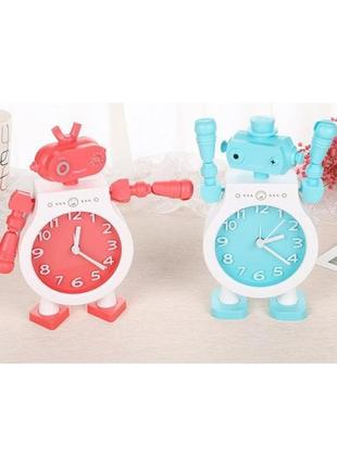 Детские настольные часы-будильник робот. голубой