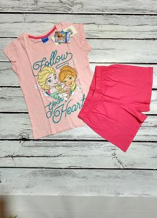 Комплект на девочку футболка шорты костюм шортами пижама детская с ельзой холодное сердце1 фото