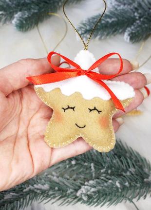 Набор фетровых грушек "рождественское печенье звёздочки", имбирное печенье, новогоднее печенье3 фото
