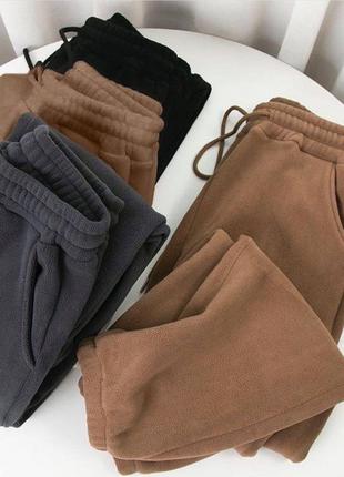 Карго штани на флісі теплі брюки карго кишені спортивні висока посадка резинки манжети брюки джогери оверсайз
