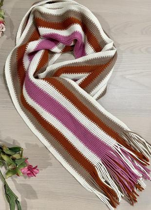 Вязаный шарф, шарф женский, теплый шарф, шарф в полоску2 фото