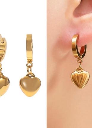 Серьги конго из нержавеющей стали сердечка купить подарок медицинская сталь медзолото серьги