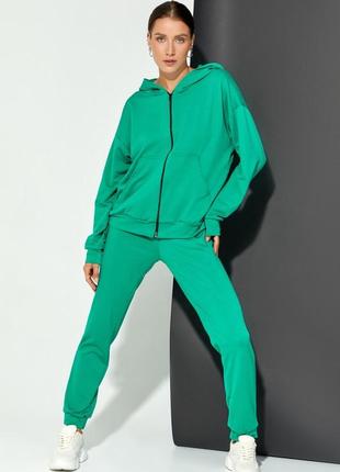 Зеленый костюм с удлиненным худи на молнии1 фото