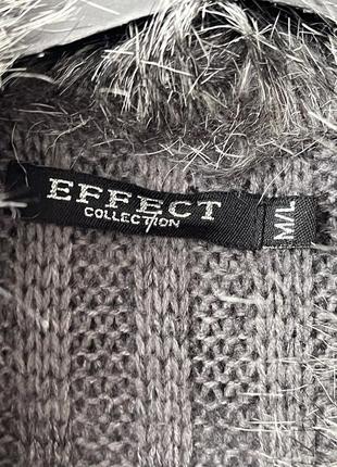 Гранж длинный кардиган пальто вязаное серое с меховым воротником бохо этно effect collection5 фото