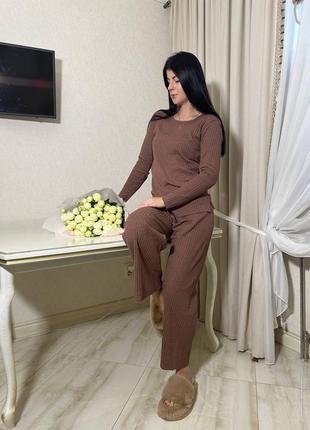 Пижама женская, костюм для дома ( в рубчик) теплый домашний костюм