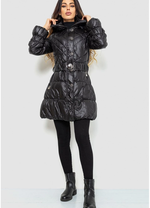 Куртка жіноча з поясом, колір чорний, 235r803