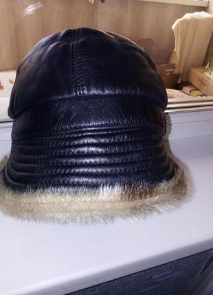 Шапка, шапочка, шляпка зимний кожаная, новая5 фото