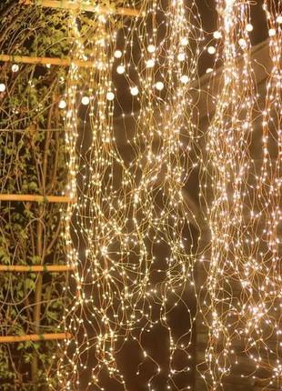 Новорічна гірлянда кінський хвіст 600 led лампочок, 30ниток по 2 м. кожна. батарейки+ мережа