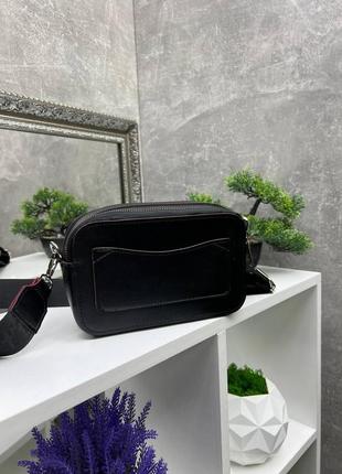 Черная женская модная сумка кросс-боди (кирпич) на широком ремне6 фото
