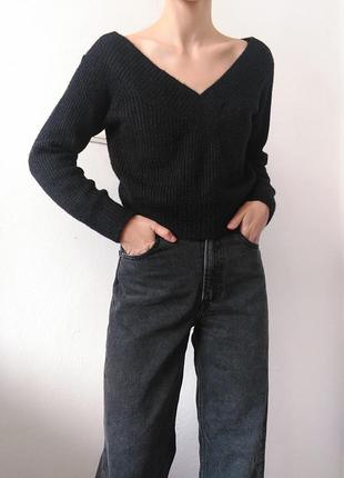 Чорний светр вкорочений джемпер чорний пуловер реглан лонгслів кофта шерстяний светр джемпер шерсть1 фото