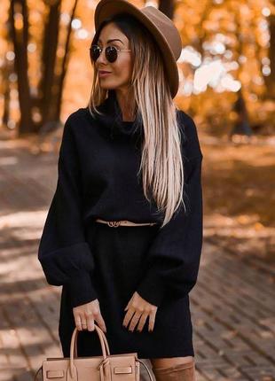 Сукня в‘язка ангора тепла пряма комір гольф туніка під пояс кльош пряма коротка міні хомут2 фото