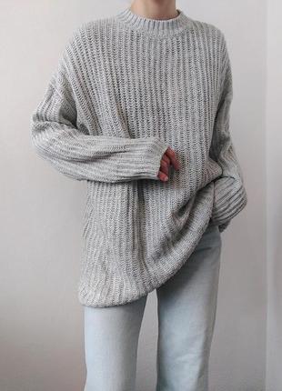 Объемный свитер серый джемпер пуловер в рубчик реглан лонгслив кофта серая шерстяной свитер джемпер шерсть3 фото