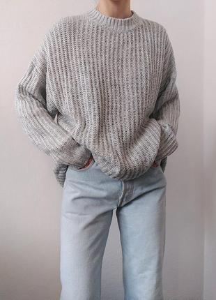 Объемный свитер серый джемпер пуловер в рубчик реглан лонгслив кофта серая шерстяной свитер джемпер шерсть5 фото