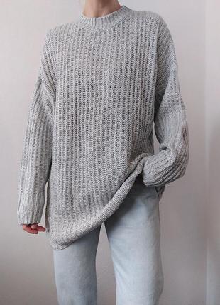 Объемный свитер серый джемпер пуловер в рубчик реглан лонгслив кофта серая шерстяной свитер джемпер шерсть7 фото