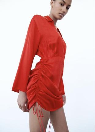 Сукня satin finish red dress zara3 фото