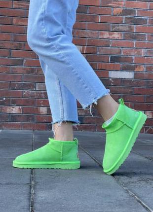 Жіночі уггі угги уги чоботи черевики ботінки ugg classic ultra mini parakeet green2 фото