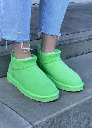 Жіночі уггі угги уги чоботи черевики ботінки ugg classic ultra mini parakeet green3 фото