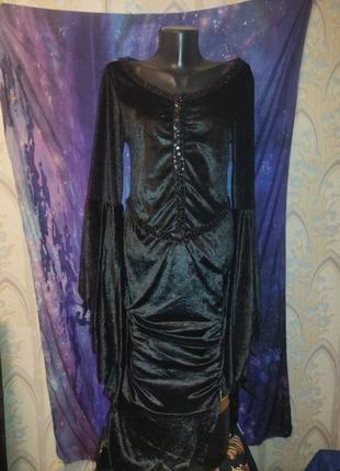 Оксамитова велюрова готична відьомська вампірська сукня з шикарними рукавами