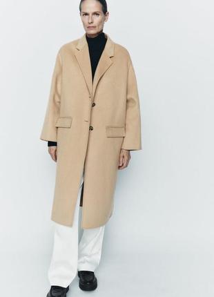 Длинное двустороннее пальто бежевое шерстяное zara new