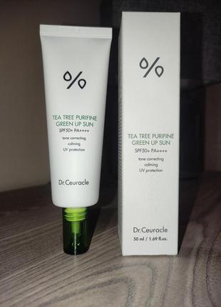 Dr.ceuracle tea tree purifine green up sun – сонцезахисний крем для нейтралізації почервонінь з екстрактом чайного дерева spf 50+ pa++++