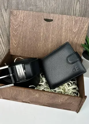 Мужской подарочный набор кожаный кошелек + ремень в подарочной коробке9 фото