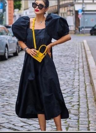 Чорна сукня міді з пишними рукавами zara, xs.1 фото