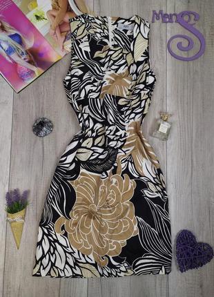 Женское платье без рукавов b.p.c. коричневое с растительным принтом размер 38 (m)