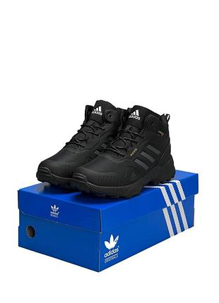 Зимові чоловічі кросівки adidas terrex gore-tex cordura all black grey fur#пдидас