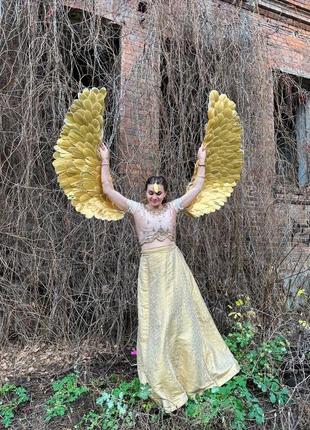 Костюм ангела с золотыми крыльями, фея, фэнтези, косплей, женский взрослый мерцающий феникс