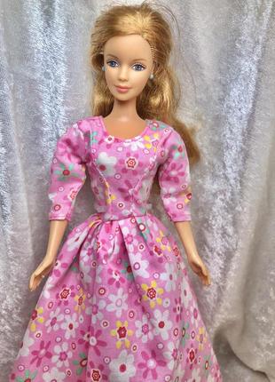 Одежда для кукол барби, розовое платье2 фото