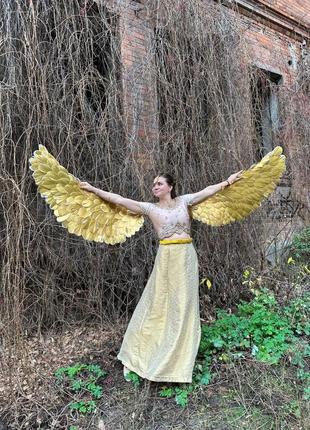 Костюм ангела с золотыми крыльями, фея, фэнтези, косплей, женский взрослый мерцающий феникс