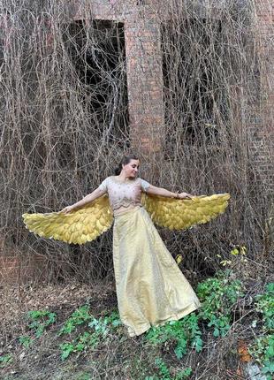 Костюм ангела с золотыми крыльями, фея, фэнтези, косплей, женский взрослый мерцающий феникс8 фото