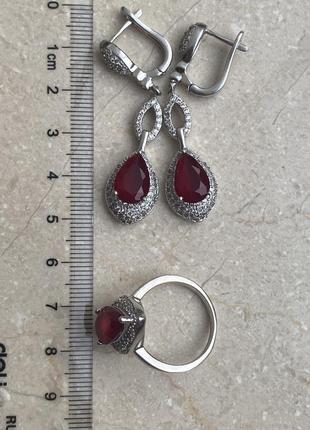 Новый солидный видный набор гарнитур длинные серьги кольцо серебро натуральные рубины3 фото