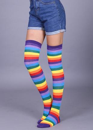 Гольфы выше колена полосатые 1139 разноцветные заколенки яркие полоски чулки длинные носки в полоску2 фото