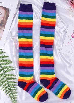 Гольфы выше колена полосатые 1139 разноцветные заколенки яркие полоски чулки длинные носки в полоску5 фото