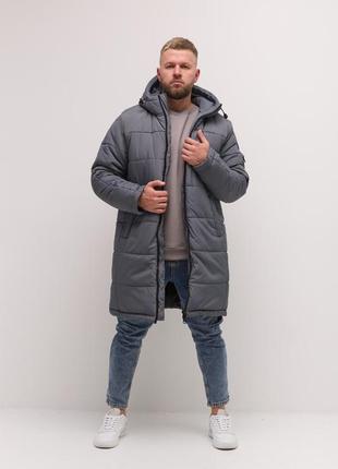Зимняя куртка удлиненная серая мужская / парка / пальто