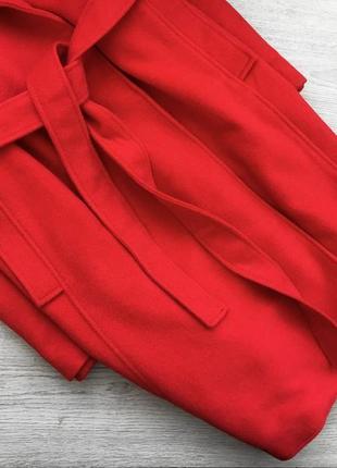 Красное алое пальто с шерстью с поясом универсальный размер3 фото
