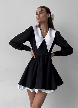 Сукня з воротником чорна wensday уэнздей черное платье с большим белым воротником1 фото