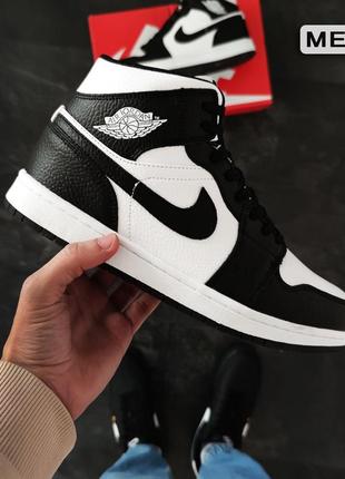 Зимние кроссовки мужские высокие с мехом nike air jordan retro 1 черные с белым, кроссовки парню на зиму