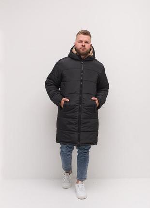 Зимова куртка подовжена чорна чоловіча / парка / пальто