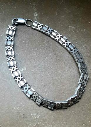 Шикарный серебряный стильный браслет 925 с этно народным орнаментом2 фото