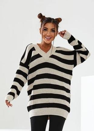 Жіночий светр 8022/004 вільного крою у смужку  (  оверсайз  розмір) туреччина