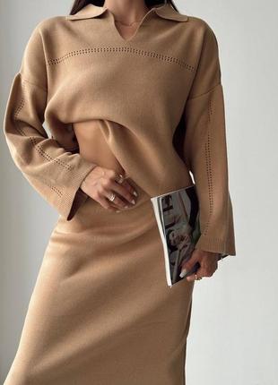 Красивый стильный теплый костюм свитер юбка миди4 фото