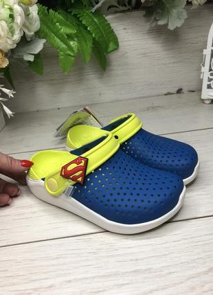 Детские кроксы голубые с желтой пяткой кids literide clog bright cobalt /citrus лайт райд1 фото