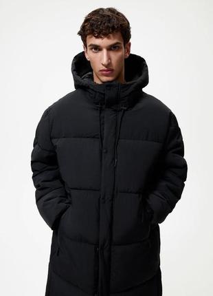 Zara довга куртка, стьобана, тепла, чорна, довге пальто5 фото